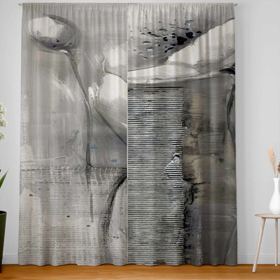 Industrial Monochrome Flowers Blackout Curtains - Home Decor