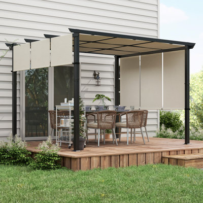 10' x 12' Metal Pergola with Retractable Canopy for Patio, Deck