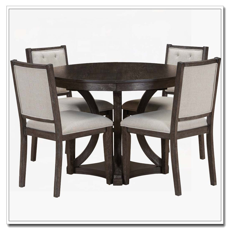 Ensemble de table de salle à manger 5 pièces Retro Table extensible et 4 chaises rembourrées, Naturel