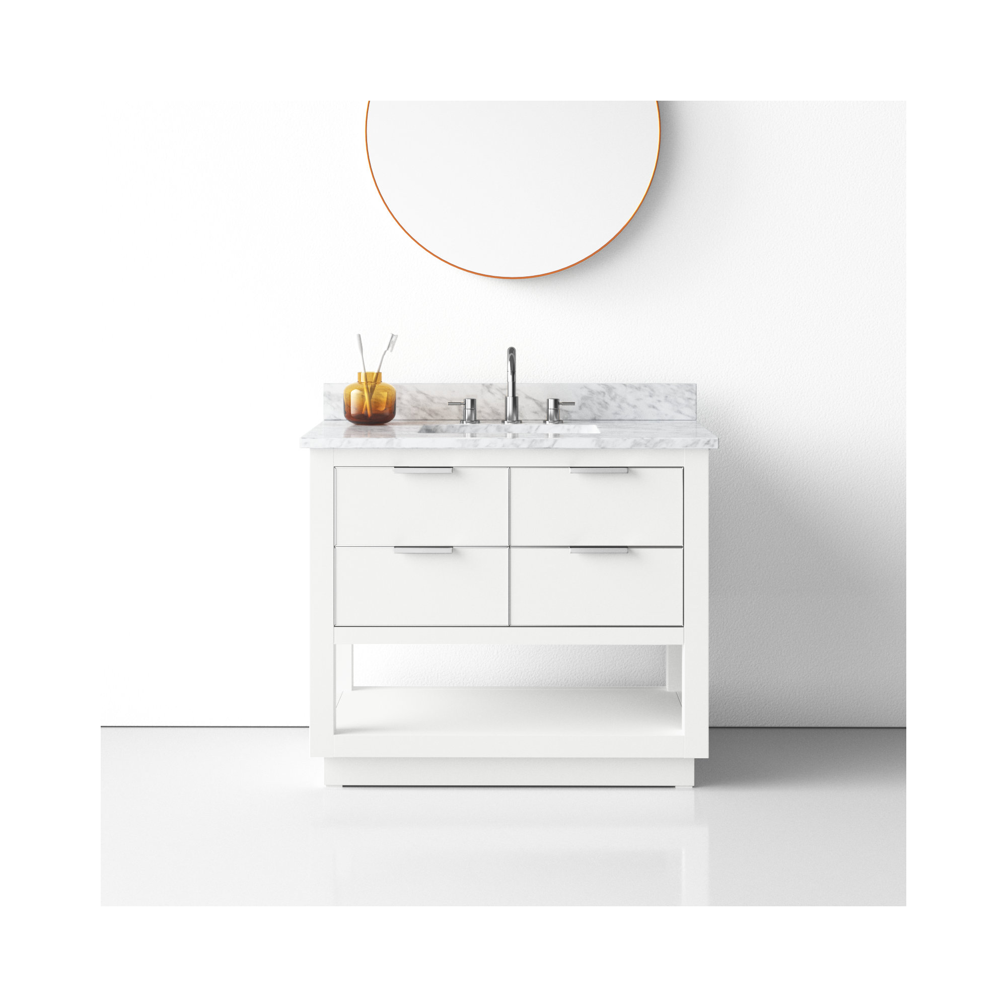 Allie 42" Single Bathroom Vanity Set, Carrera White Marble/Gold, 36"W, White