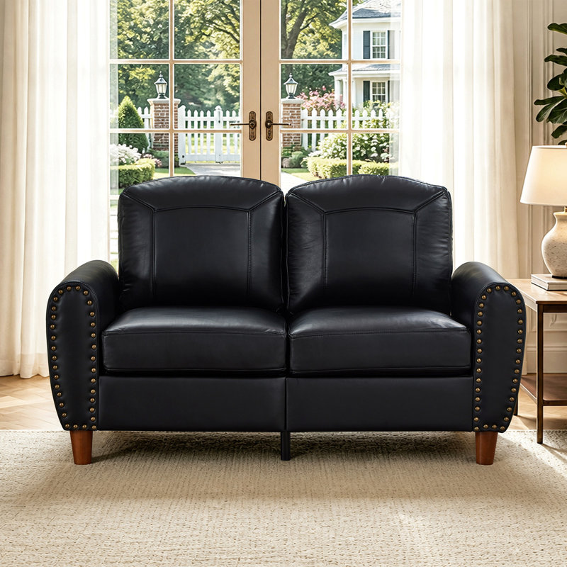 Causeuse de salon 59 po Classic, Cuir PU noir respirant