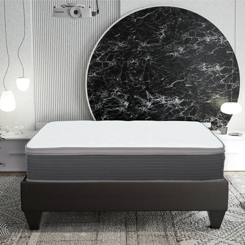 12 In. King Size Pocket Spring Hybrid Mattress Bed In A Box, Plush Euro Top Gel Memory Foam Mattress, White/Gray, King