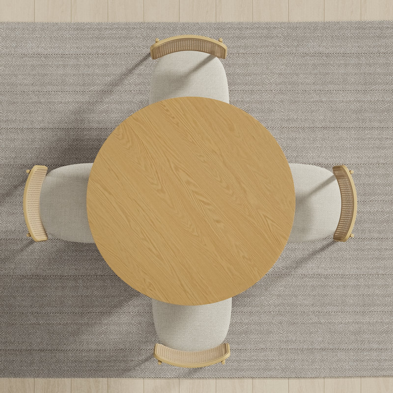 Round Dining Table, Modern Farmhouse Kitchen Table, Small Circle Dining Tables with Wood Strip Base for Kitchen Living Room