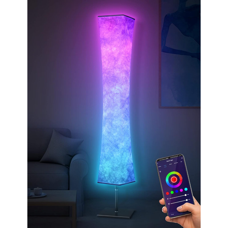 60'' RGB Color Changing LED Floor Lamp with White Fabric Shade
