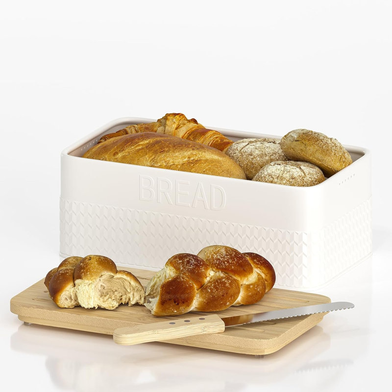 Boîte à pain pour comptoir de cuisine - Rangement de pain en métal avec couvercle en planche à découper en bambou et couteau à pain, contenant à pain de coin pour pain maison et pain grillé