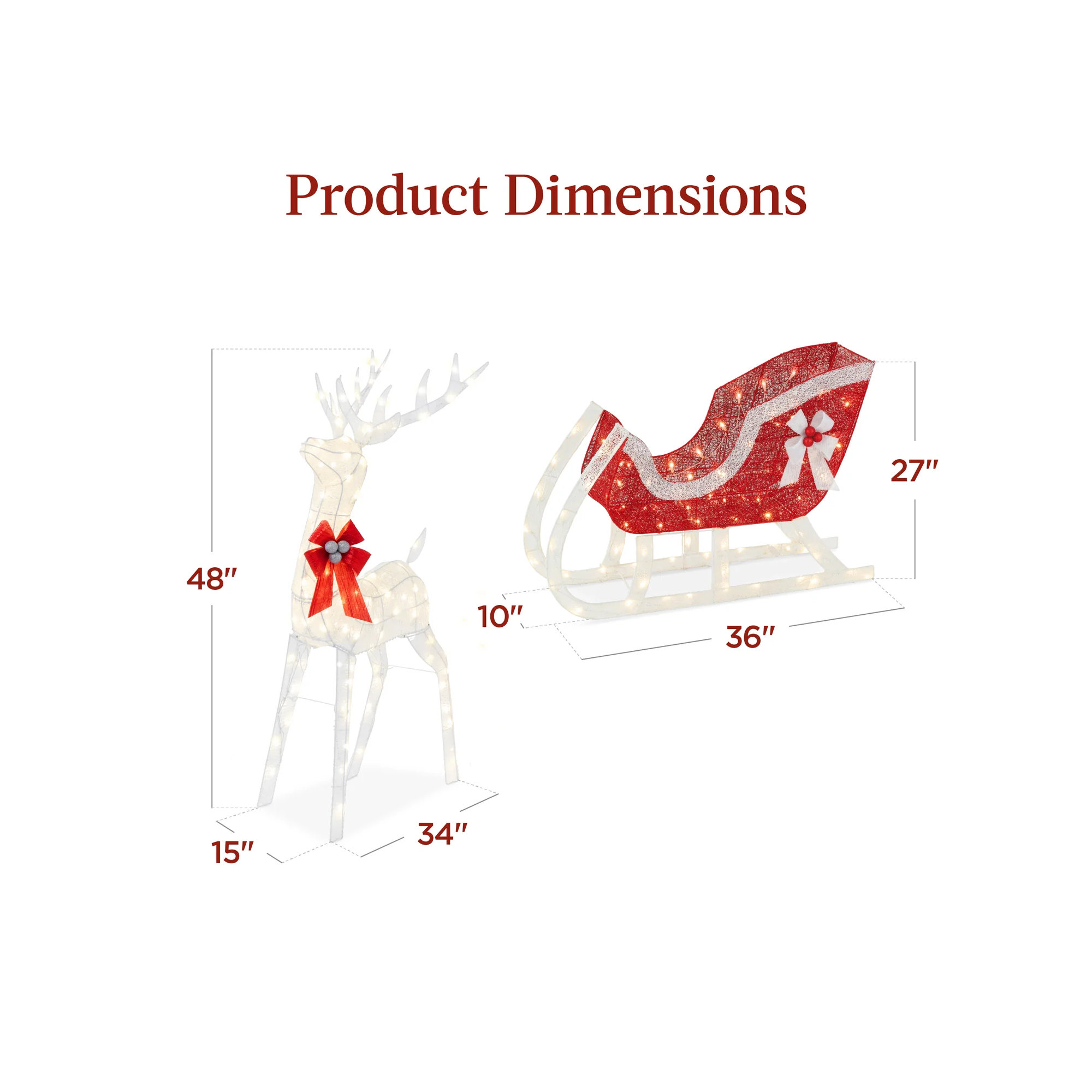 Reindeer Sleigh Yard Lighted Display, White, 48"H x 62"W x 10"D