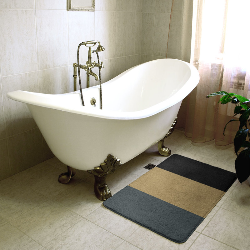 Memory Foam Non-Slip Bath Rug, 21" W x 34" L, Steel Gray/Gold/Black