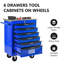 Chariot à outils 6 tiroirs pour le garage, chariot à roulettes en métal avec roues, noir et bleu, verrouillage par clé, chariot de rangement multifonctionnel à comptoir lisse, entrepôt bleu, tiroirs verrouillables, roues universelles-1955218468