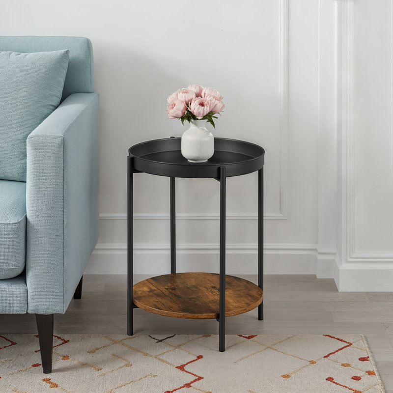 Kappel Steel Tray Top End Table, Black Top/Brown Base