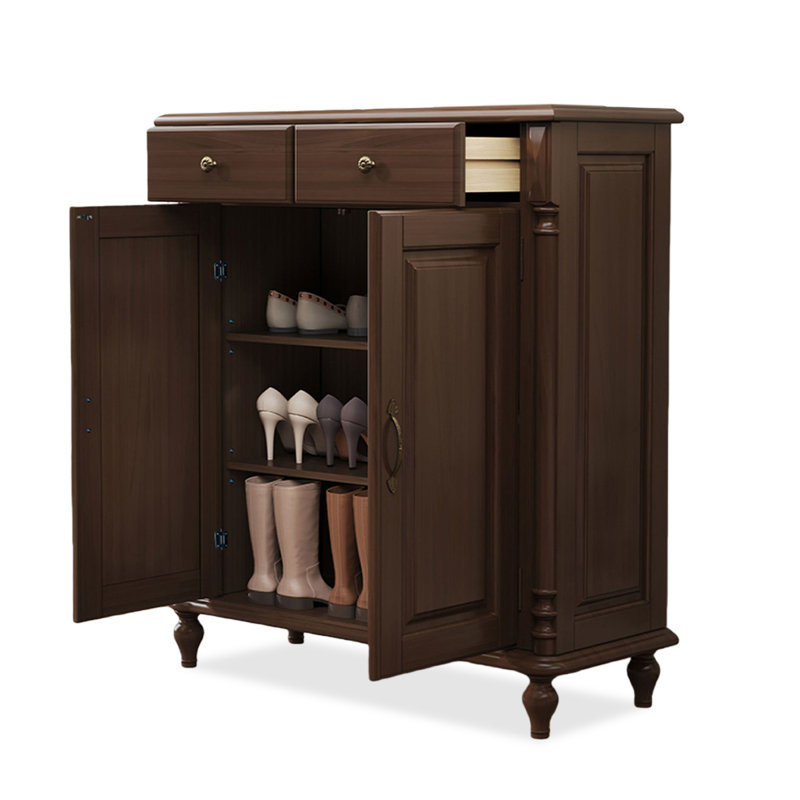 Dark-walnut Solid Wood Shoe Storage Bench