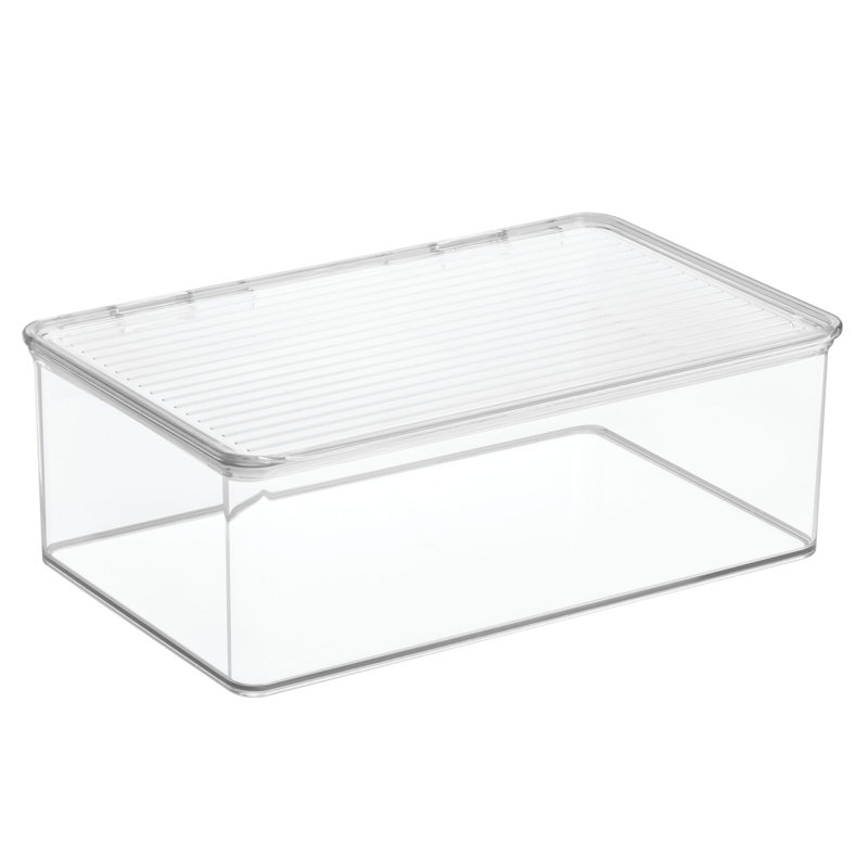 Clear Stackable Plastic Kitchen Organizer Bin with Lid