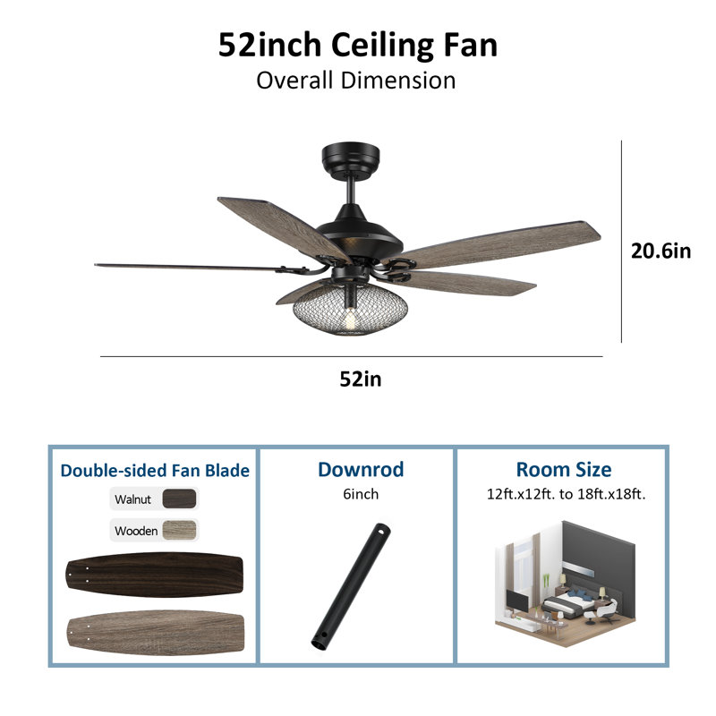 Ventilateur de plafond 52 po avec ensemble d'éclairage