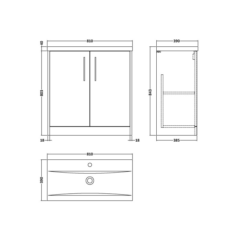 Juno 810mm Single Bathroom Vanity with Drop In Vitreous China Basin