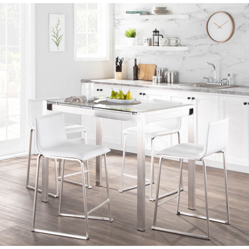 Middlebrook 26" Upholstered Counter Stools, Stainless Steel, White, Counter Stool (26" Seat Height)