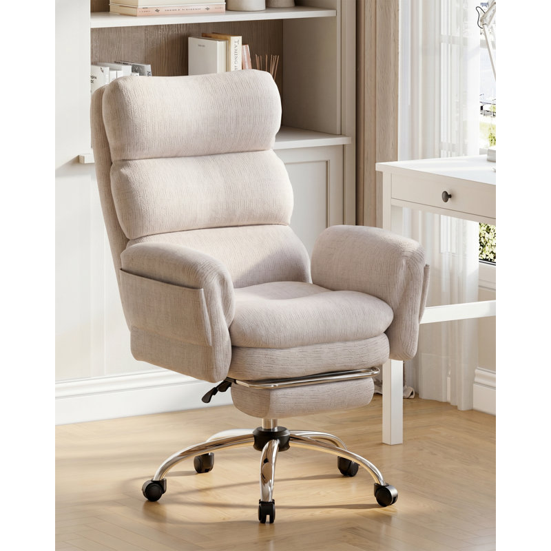 Brayden Studio Office Chair with Headrest, Boucle, Beige