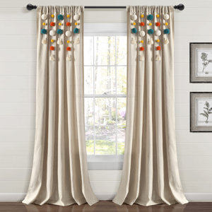 Boho Pom Pom Tassel Linen Curtain Panels