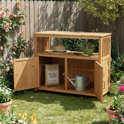 Wooden Outdoor/Indoor Bar Table Set With Storage Cabinet And Sideboard | Gift Idea