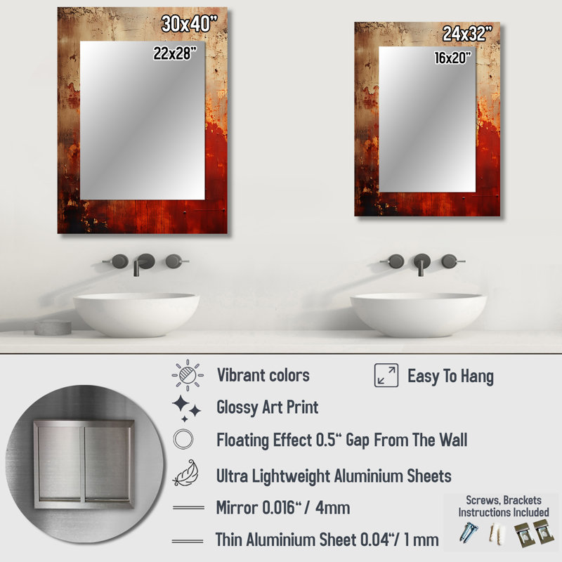Orange Chaos Collage III - miroir décoratif abstrait, miroir mural orange, impression sur métal, 40 po x 30 po