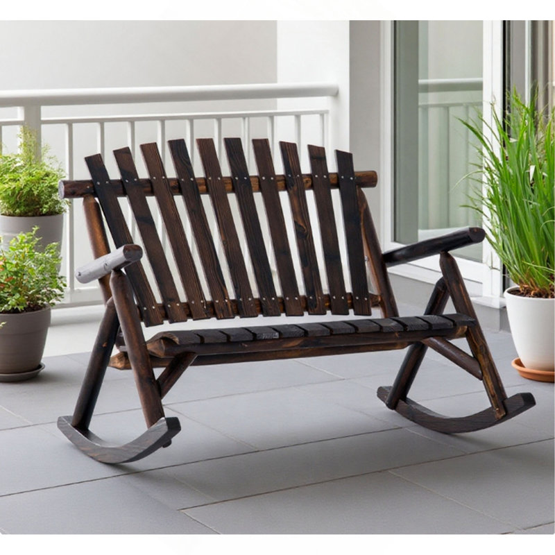 Chaise berçante d'extérieur en bois Adirondack, chaise berçante Adirondack rustique pour deux personnes