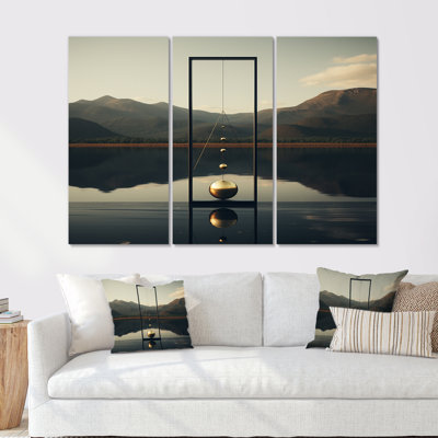 Sphère dorée de sérénité zen - ensemble d'art mural paysage abstrait