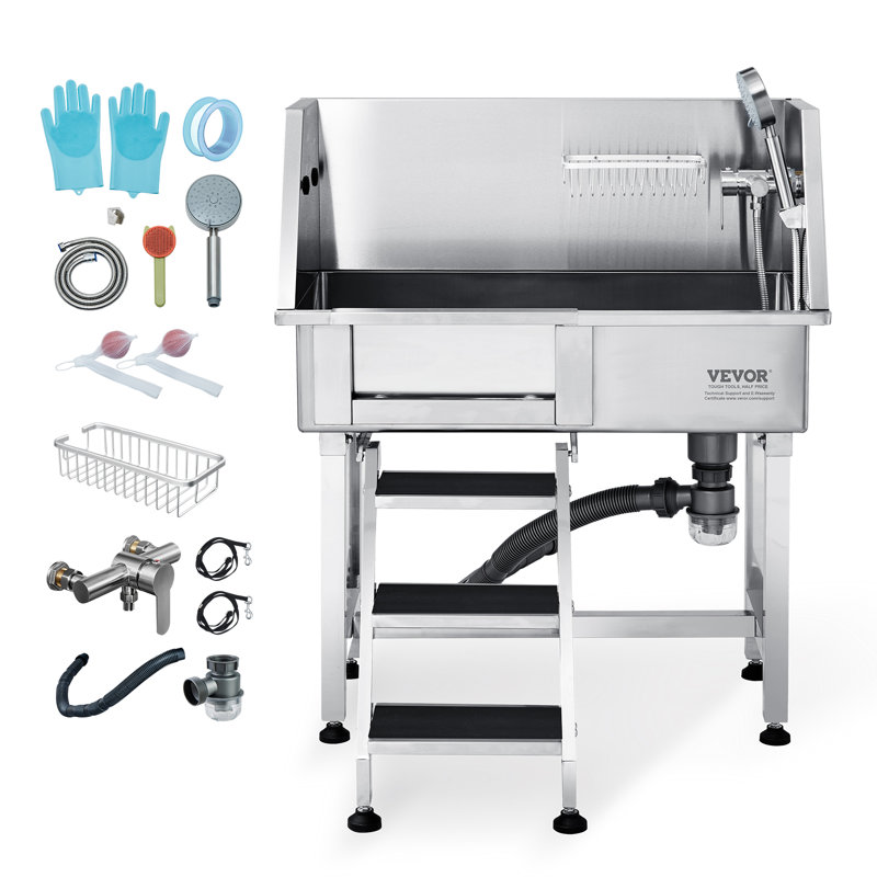 48.03'' Stainless Steel Dog Grooming Tub, 40.16" H x 29.84" W x 19.21" D