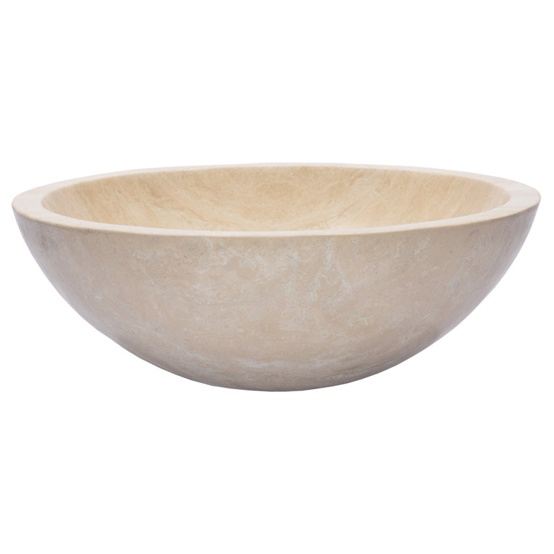 Beige Travertine Stone Circular Bathroom Sink, 16.5"
