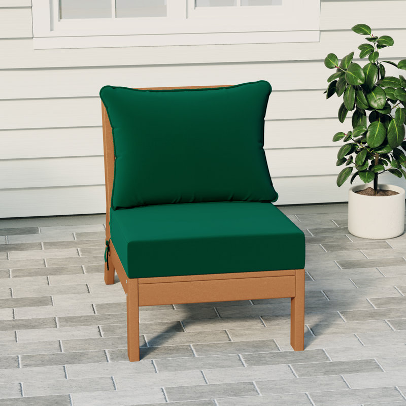 Deep Seating Armless Chair With Cushions, Green, Teak