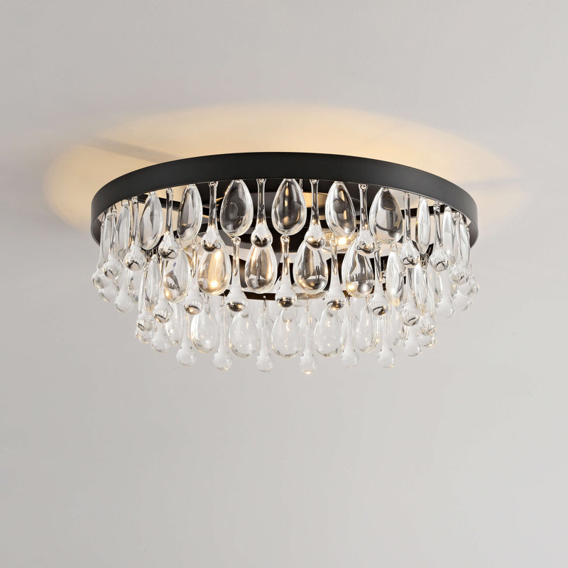 Gunger 3-light 15" Black Crystal Glass Teardrops Flush Mount