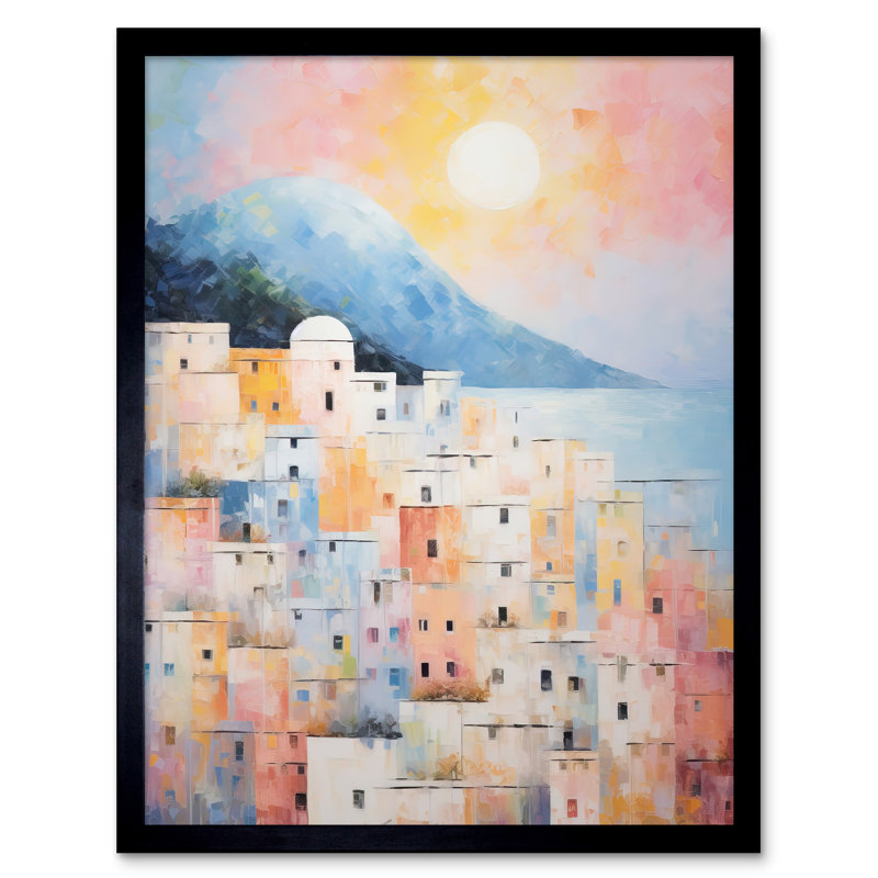 Santorini Whitewashed Buildings Pastel Colour Sunrise - Single Picture Frame Print