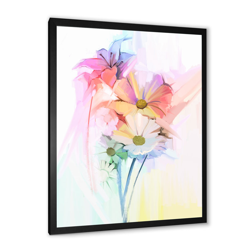 «Modern Gerbera Daisy Flower», reproduction d'art sur toile traditionnelle, H 20 po x l 12 po x P 1 po, Cadre photo noir