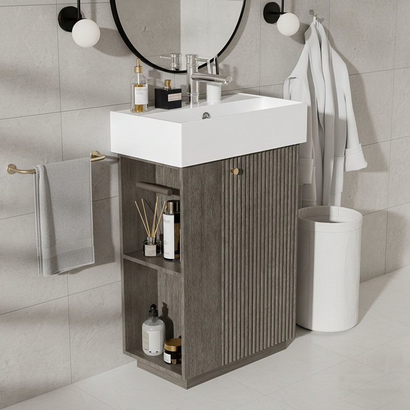 Compact Modern Bathroom Vanity with Ceramic Sink and MDF Structure for Small Spaces, Dark Gray