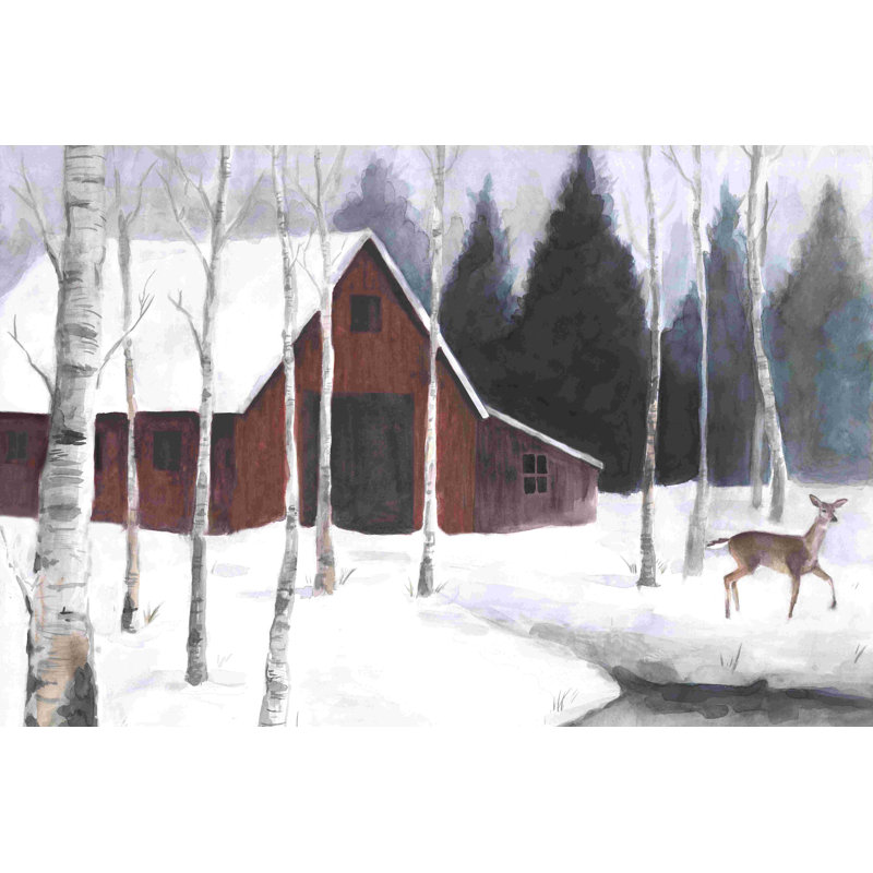 Winter Barn - peinture sur toile tendue, H 8 po x l 12 po