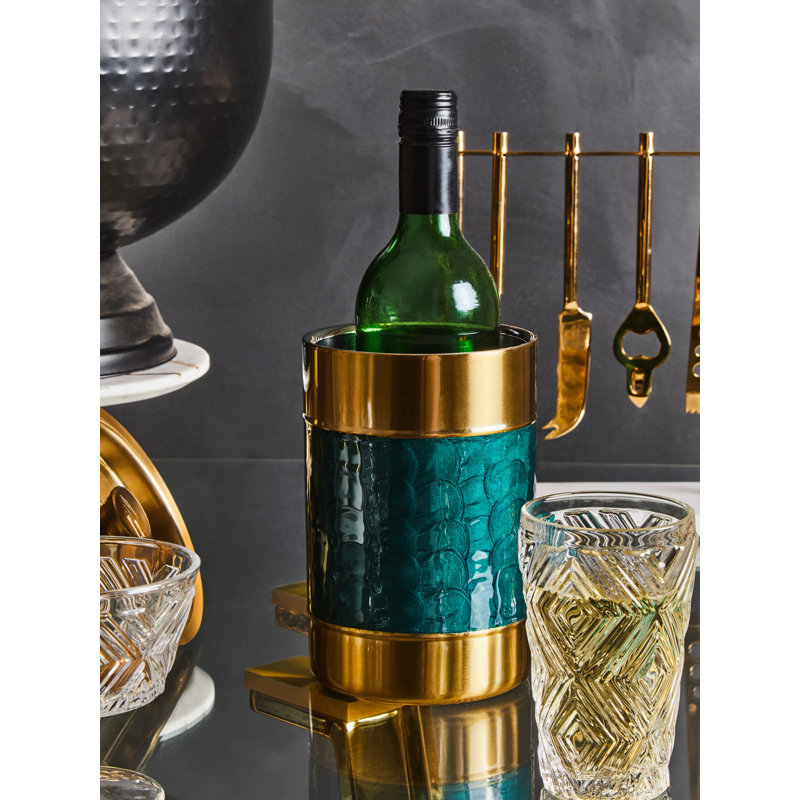Carolina Black Enamel Wine Cooler, Green/Gold