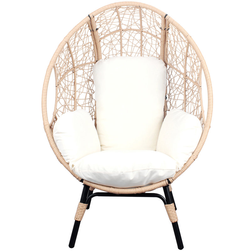 Fauteuil à œufs avec coussin en rotin PE, Naturel