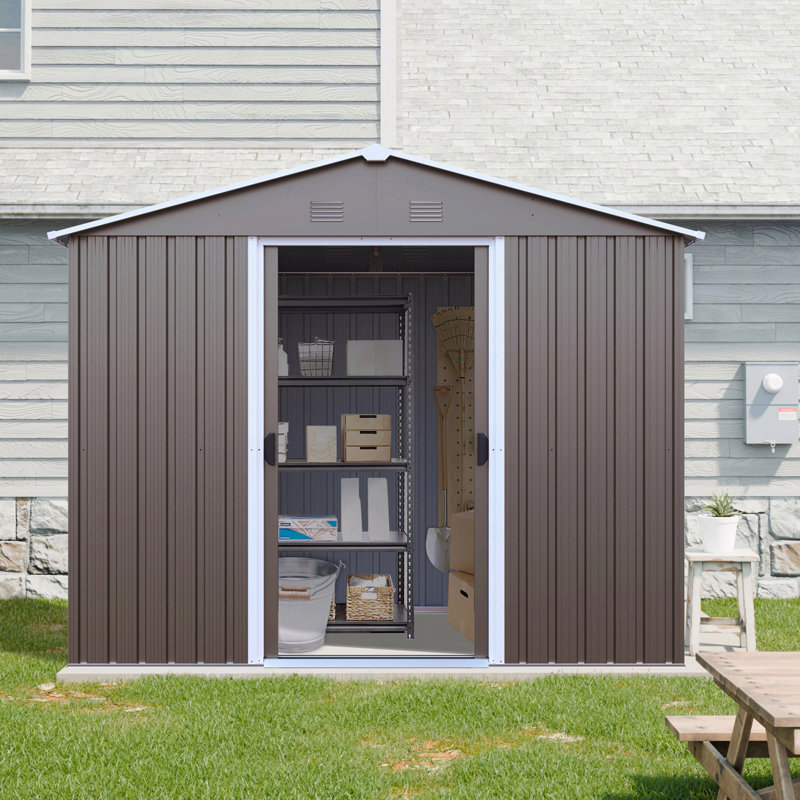 Remise de rangement extérieure en métal 8 pi x 4 pi avec base en métal, H 74,8 po x l 88,98 po x P 46,85 po