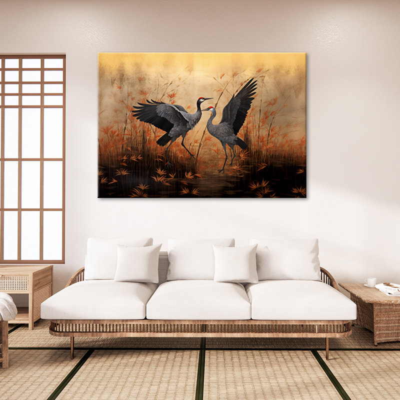 Crane Nature And Birds - No Frame Print on Canvas, 40cm H x 60cm W