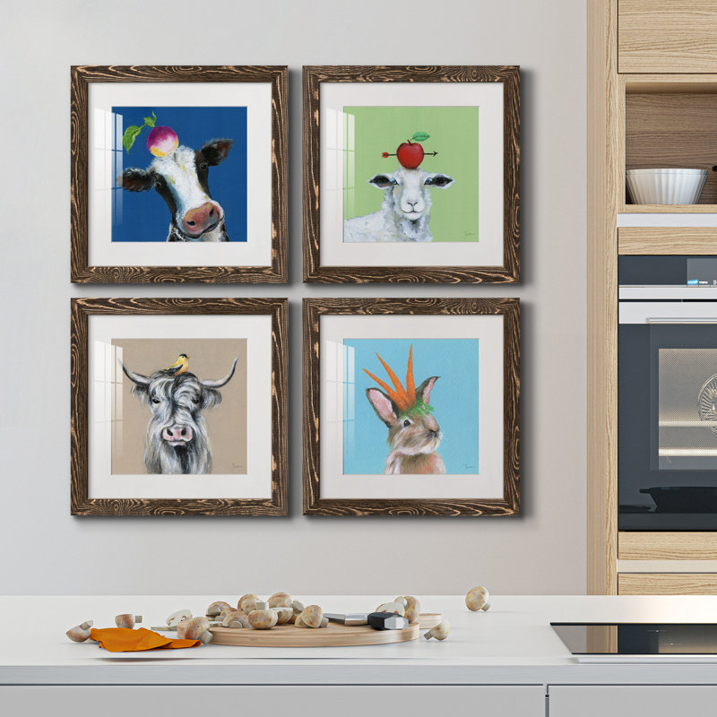 «Playful Nature», ensemble de 4 impressions sur toile encadrées, H 17 po x l 34 po x P 1,5 po, Cadre blanc