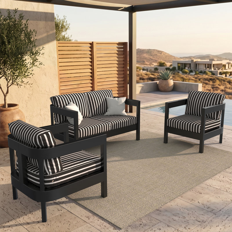 Ensemble de causeuse et de chaise d'extérieur 3 pièces avec coussins Sunbrella, 3 pièces: 2 chaises, causeuse