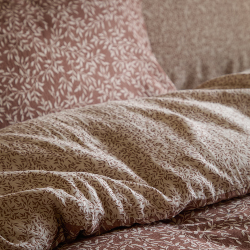 Perrie Leaf Cotton Floral Duvet Cover Set with Pillowcases, Single Duvet Cover Set + 1 Standard Pillowcase, Brown