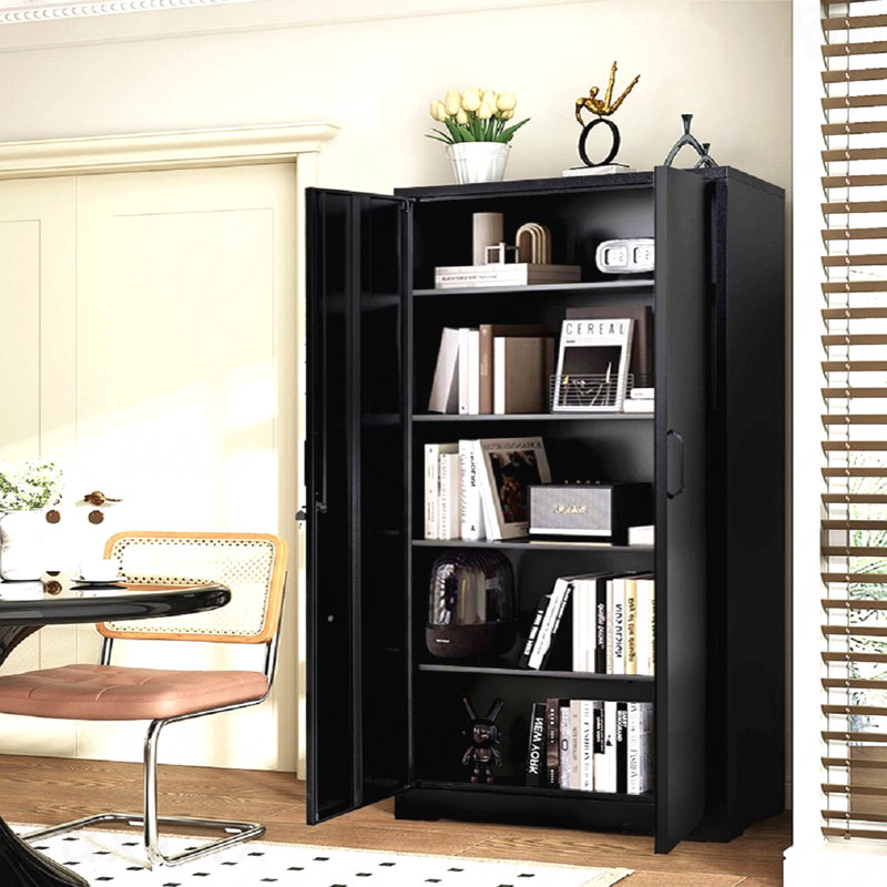 71" Metal Storage Cabinet With Locking Doors And 4 Adjustable Shelves Heavy-Duty Steel Cabinet For Garage Laundry Office Or Warehouse