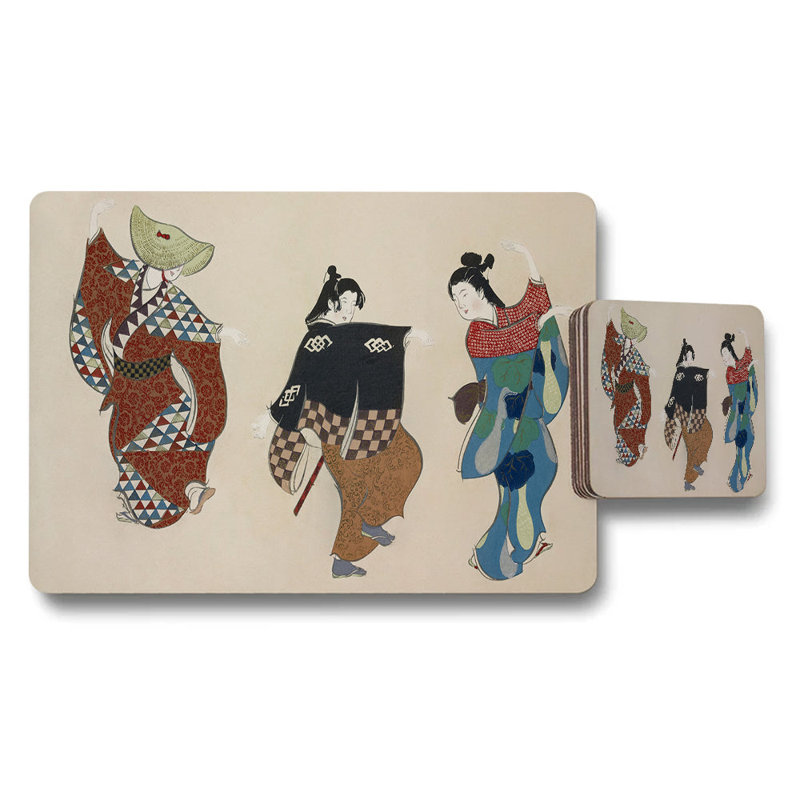 Japanese Art Geisha Dancers Placemat And Coaster Set Decorative Tableware