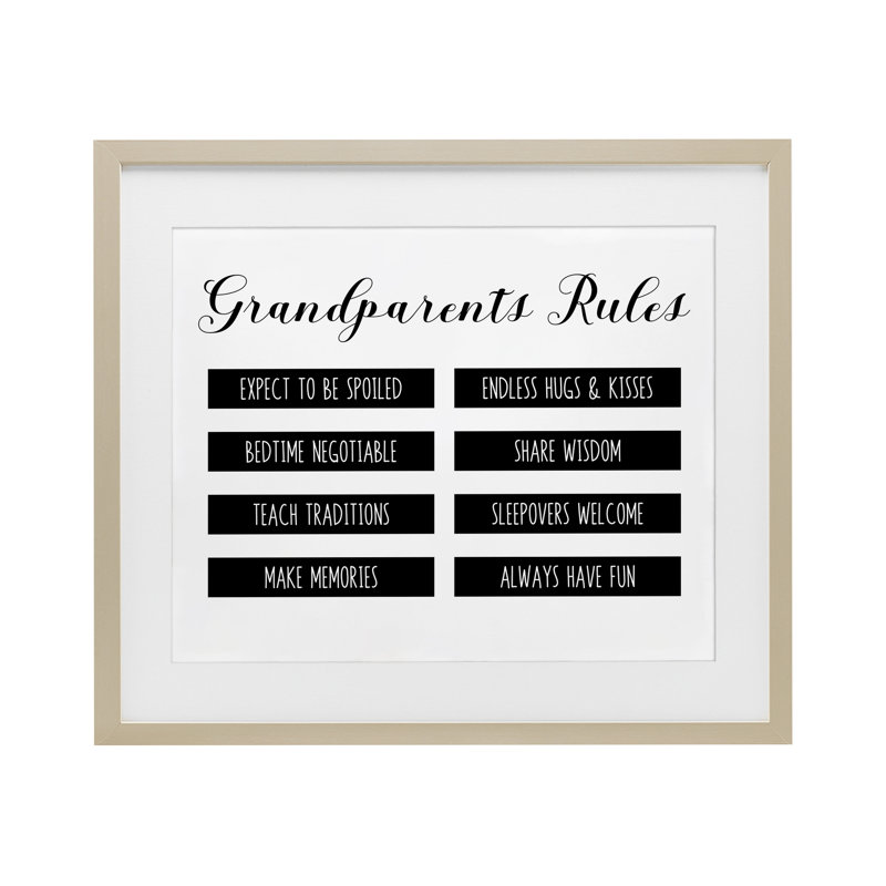 «Grandparent's Rules Modern», reproduction encadrée sous verre, conception de CAD Designs, H 17 po x l 21 po