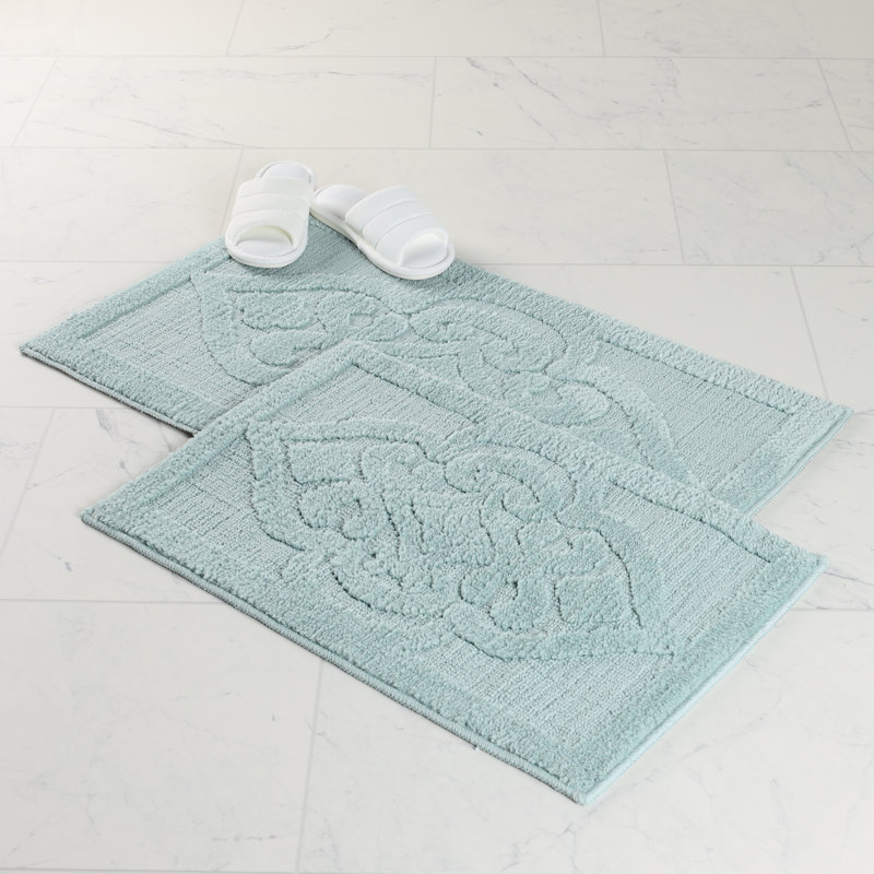 Myra Medallion Textured Machine Washable 2 Piece Bathroom Rug Set, MEDIUM- 2 Piece Set, Sea Foam