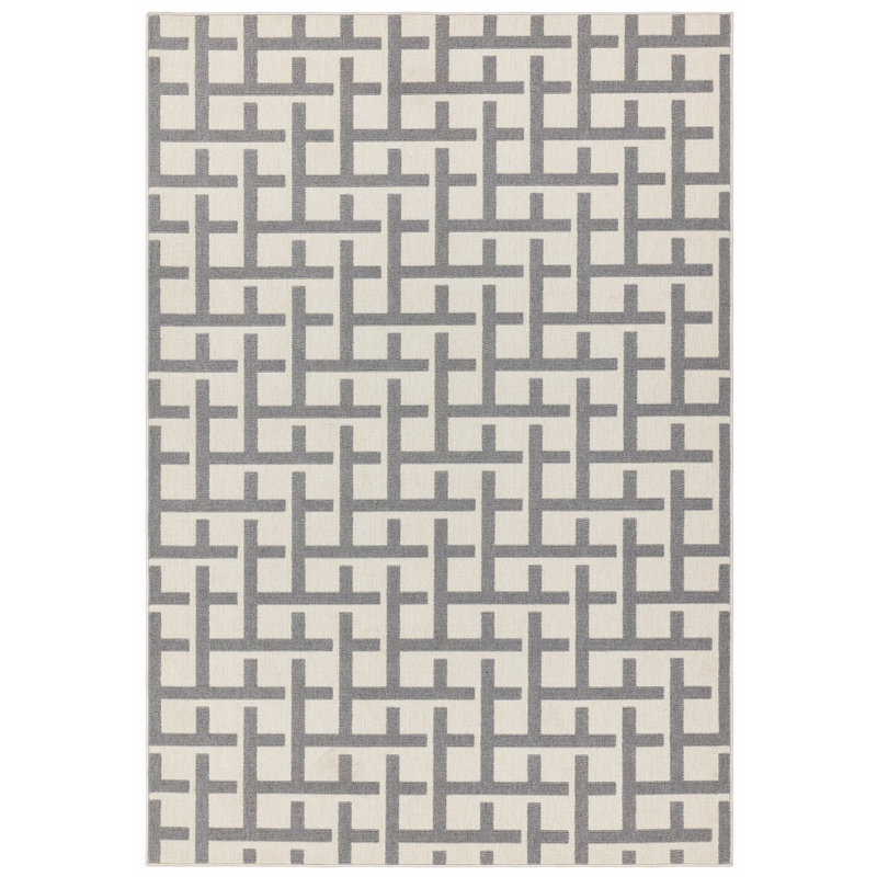Geo Indoor/Outdoor Cream/Grey Area Rug, Rectangle 80 x 150cm