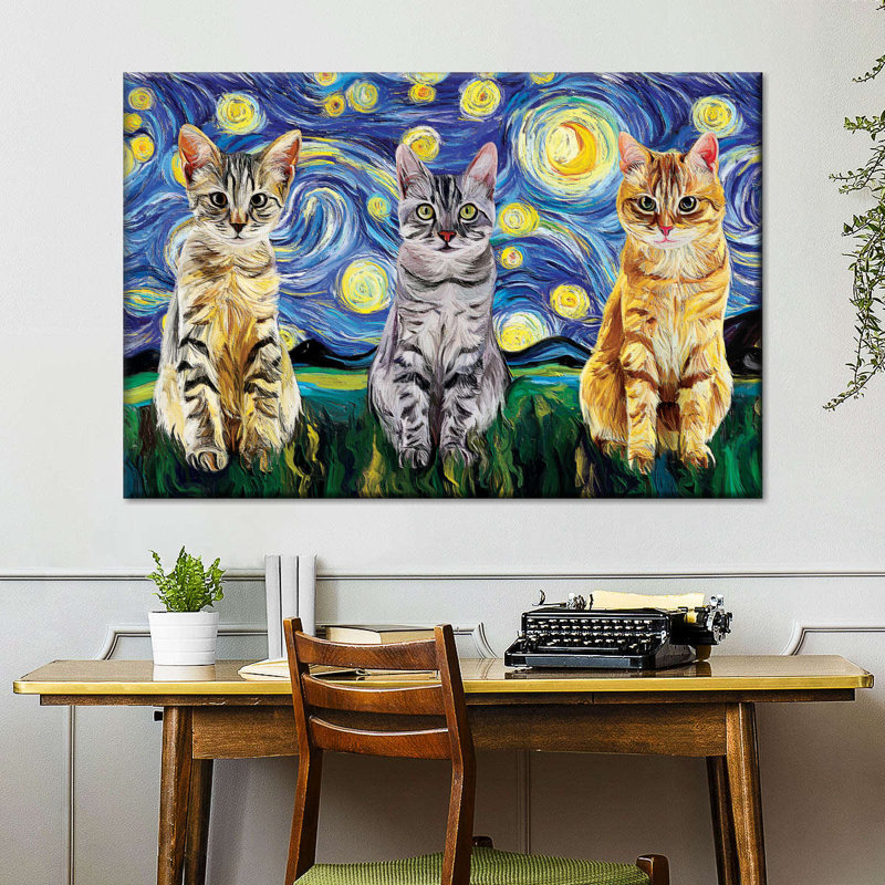 Isaias Cats Starry Night Canvas Print, 30" H x 45" W x 1.25" D
