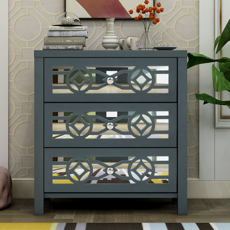 Armoire d'appoint en bois massif Ajiah, Bleu marine antique
