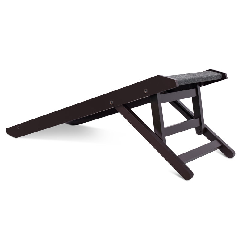 Espresso Adjustable Wooden Pet Ramp with Grip Carpet