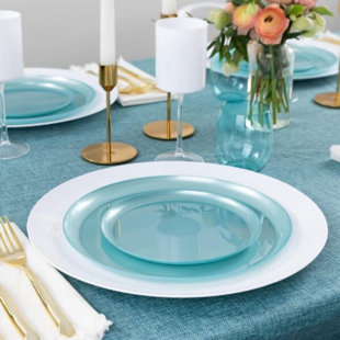 Edge Collection Green Plastic Plates Combo 6.3″ & 8.6″ | 24-Piece/12 Servings Elegant Disposable Set (Set of 24)