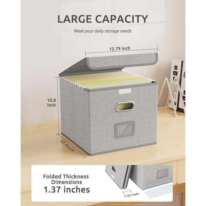 2 Pack File Organizer Box,File Box,Small File Cabinet For Letter Folders,Grey-White Portable Filing Box,Hanging File Folder Organizer Box With Lid For Office- Without Folders