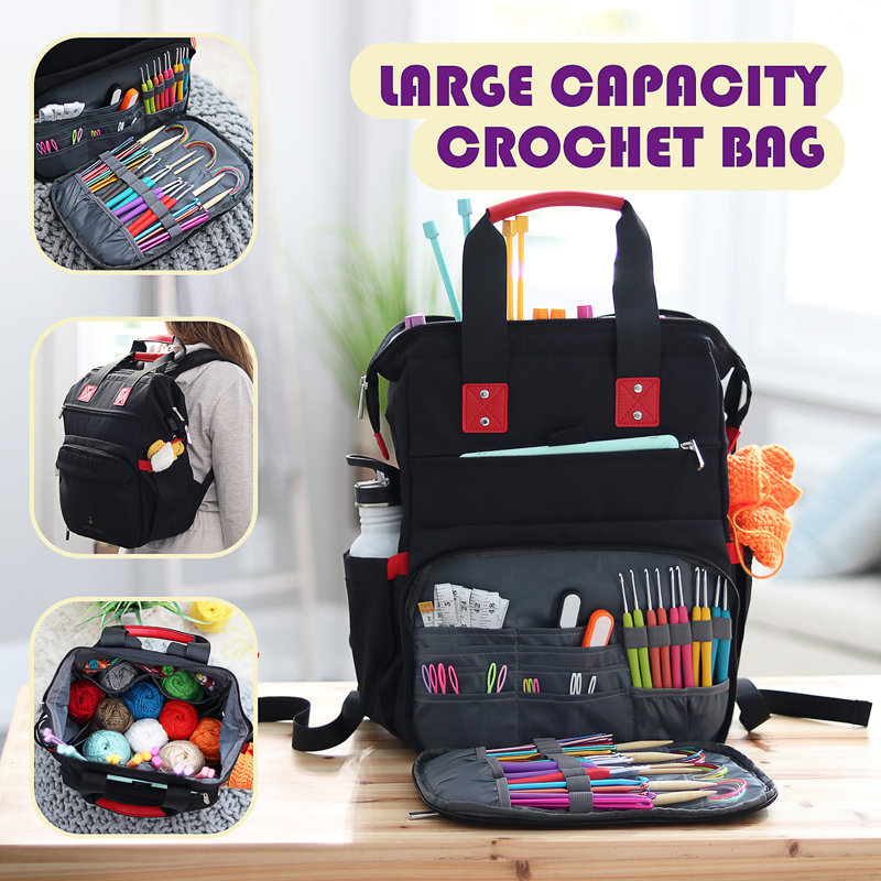 Hearth and Harbor Crochet Kit - Includes Backpack, Polyester Crochet Yarn, Hooks, Tutorials and More